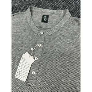 Eleventy Men's Medium Cotton Micro Stripe Henley T-Shirt Collarless Polo Italy